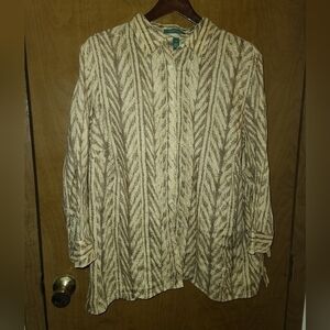 WOMENS Ralph Lauren Laos Print Linen 3/4 Sleeve Shirt Blouse sz 2x